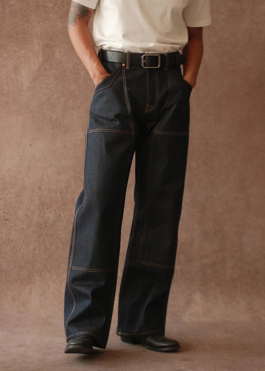 Double-kasuri slub double-knee lumber denim jeans  #MC001