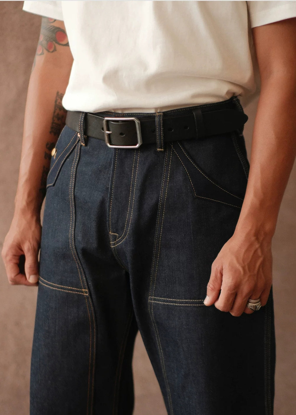 Double-kasuri slub double-knee lumber denim jeans  #MC001