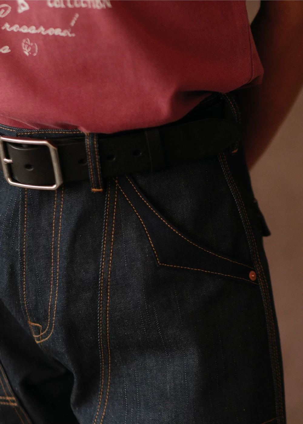 Double-kasuri slub double-knee lumber denim jeans  #MC001
