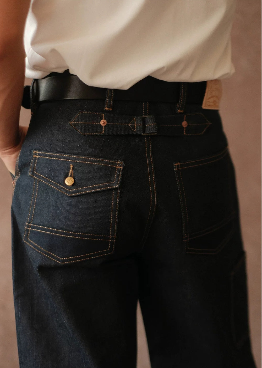 Double-kasuri slub double-knee lumber denim jeans  #MC001