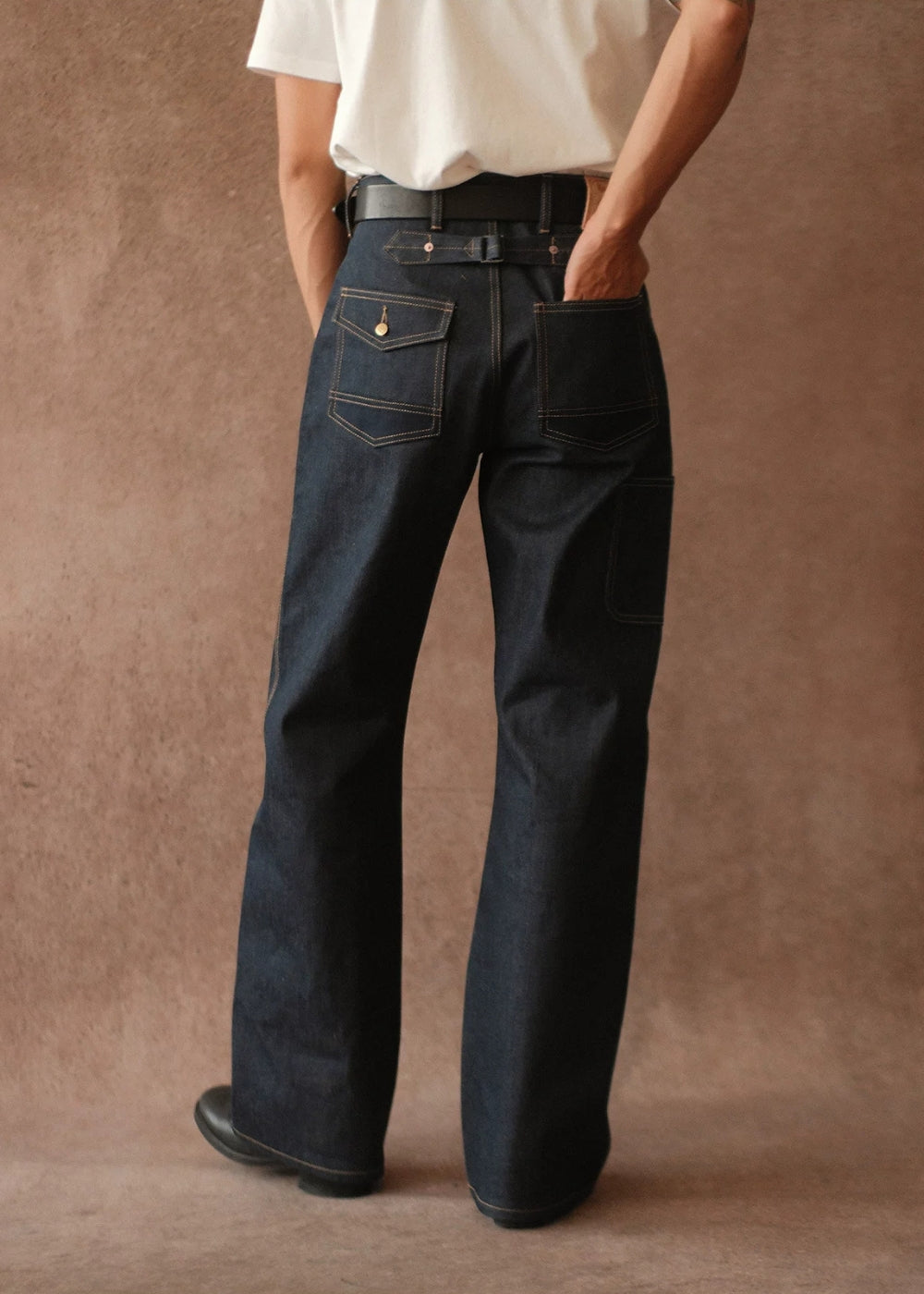 Double-kasuri slub double-knee lumber denim jeans  #MC001