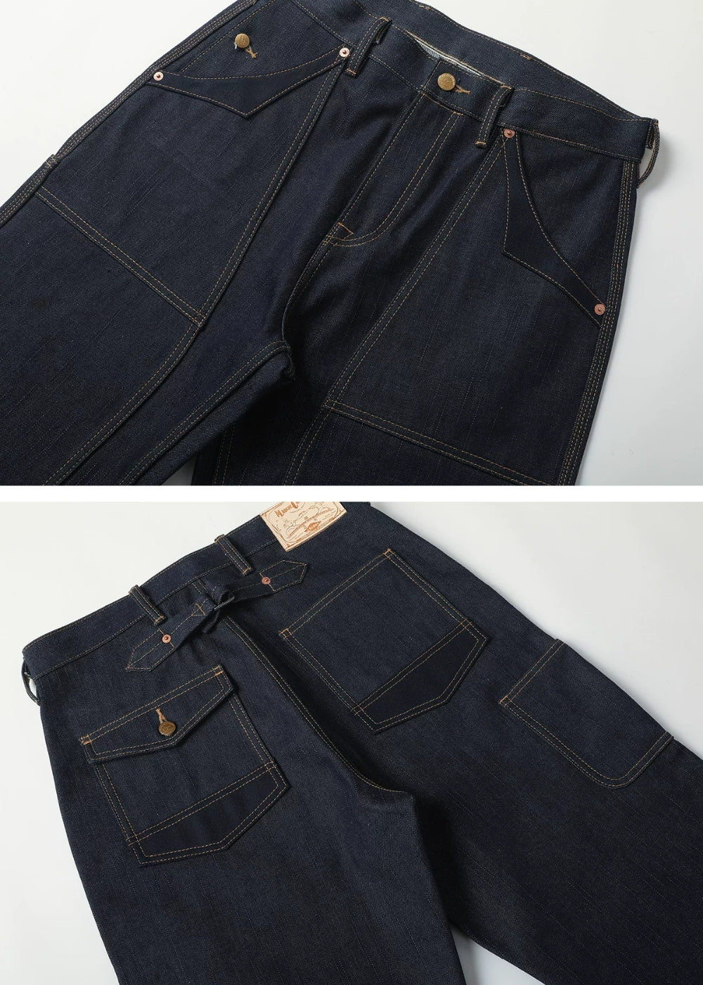 Double-kasuri slub double-knee lumber denim jeans  #MC001