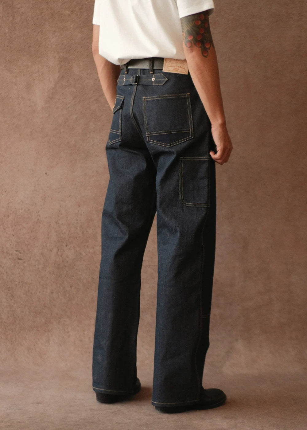 Double-kasuri slub double-knee lumber denim jeans  #MC001