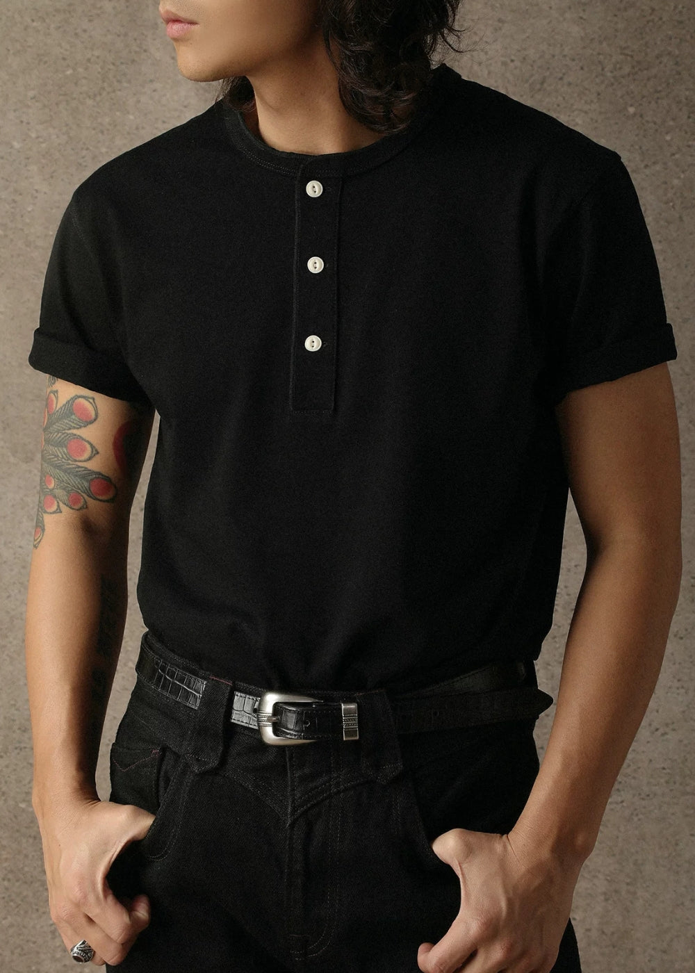 Regular-Fit Henley T-shirt  #MC002