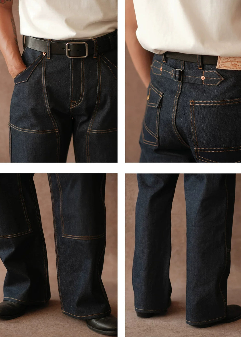Double-kasuri slub double-knee lumber denim jeans  #MC001
