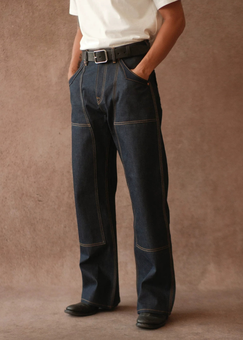 Double-kasuri slub double-knee lumber denim jeans  #MC001