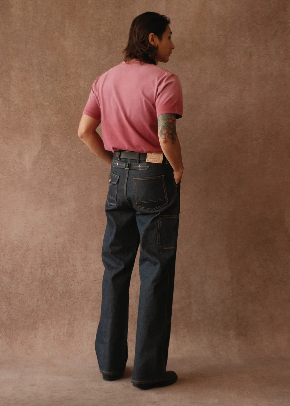 Double-kasuri slub double-knee lumber denim jeans  #MC001
