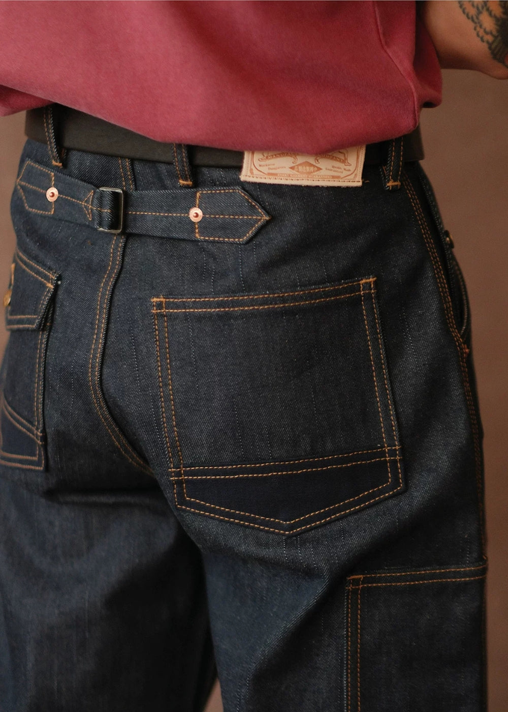 Double-kasuri slub double-knee lumber denim jeans  #MC001