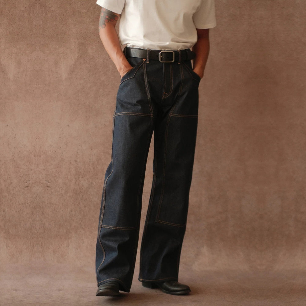 Double-kasuri slub double-knee lumber denim jeans  #MC001